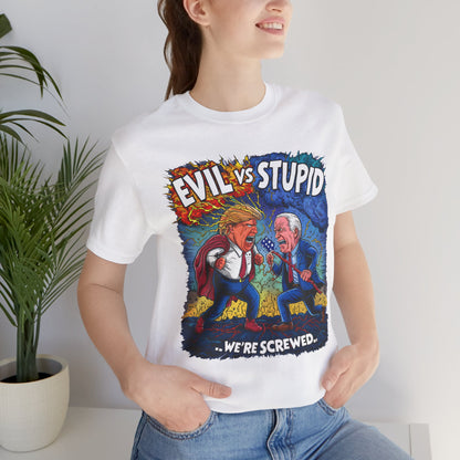 Evil Vs. Stupid - Political - T-Shirt by Stichas T-Shirt Company