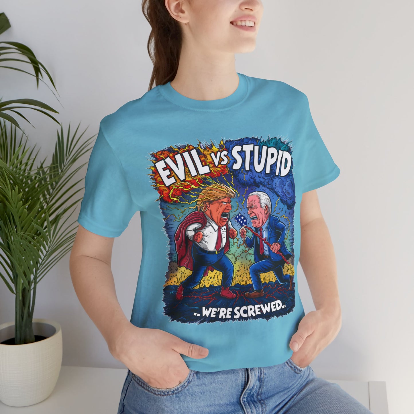 Evil Vs. Stupid - Political - T-Shirt by Stichas T-Shirt Company