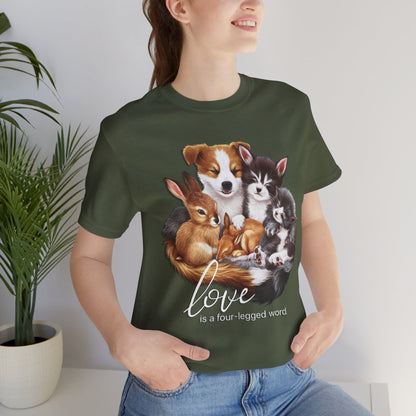 Love is a Four-Legged Word – Heartwarming Animal Lover T-Shirt by Stichas T-Shirt Company