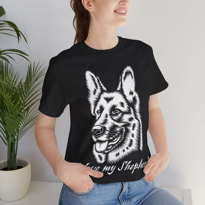 I Love My Shepherd - Short Sleeve Tee with German Shepherd